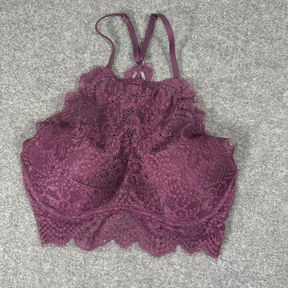 Victoria's Secret PINK Small Eyelash Lace High Neck Push-Up Bralette Burgundy